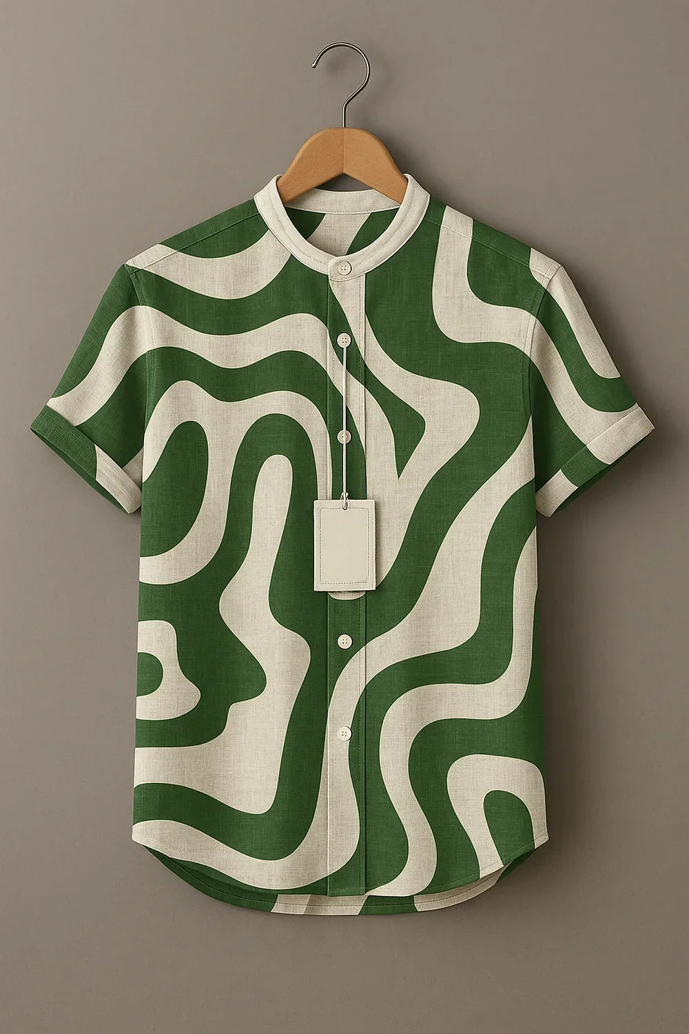 Men's Premium Green Abstract Print Mandarin Collar Half Sleeve Shirt