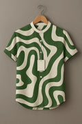Men's Premium Green Abstract Print Mandarin Collar Half Sleeve Shirt