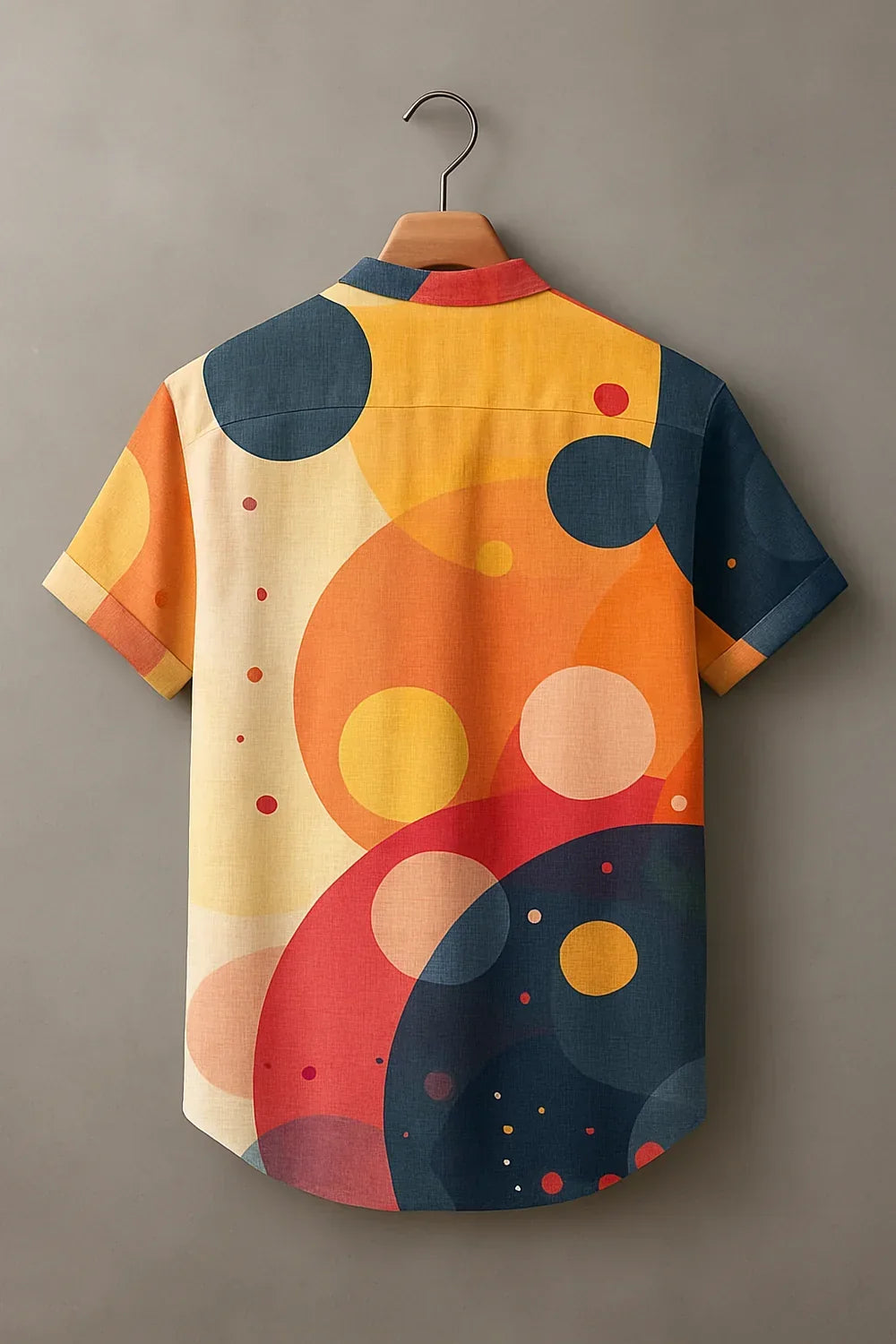 Men's Multicolor Abstract Circle Printed Mandarin Collar Half Sleeve Casual Shirt