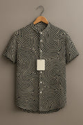 Men's Premium Abstract Print Mandarin Collar Half Sleeve Shirt