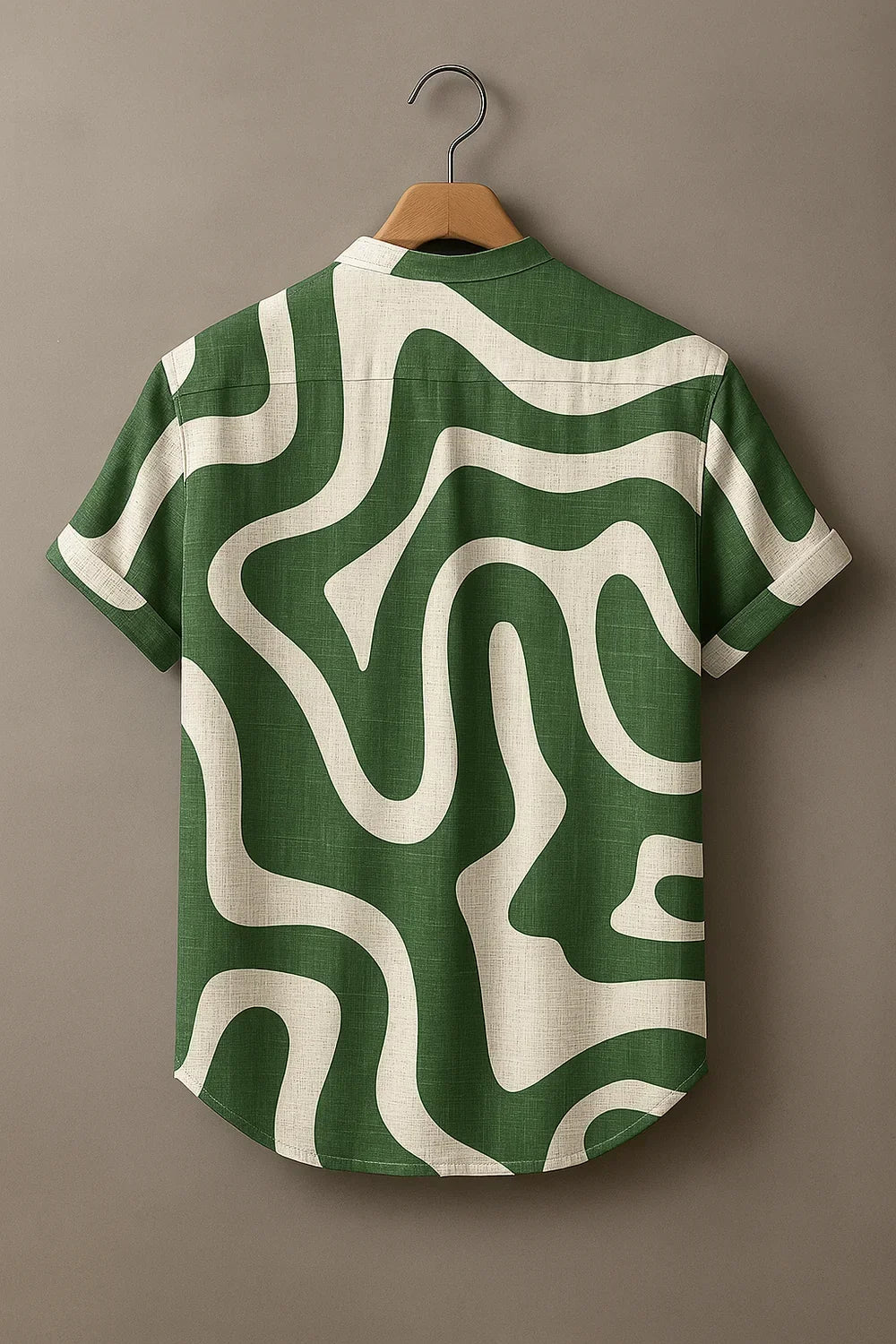 Men's Premium Green Abstract Print Mandarin Collar Half Sleeve Shirt